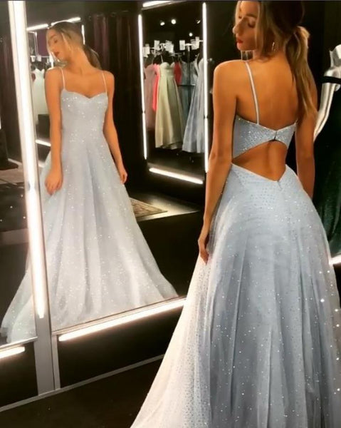 Stunning Silver Sexy Backless Prom Dresses Formal Evening Dresses