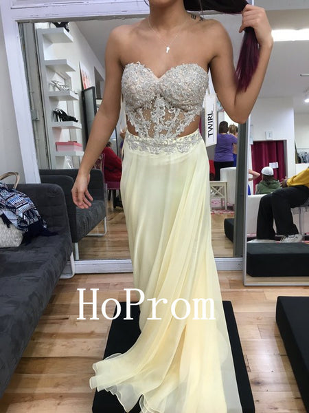 Light Yellow Prom Dresses,Strapless Prom Dress,Evening Dress