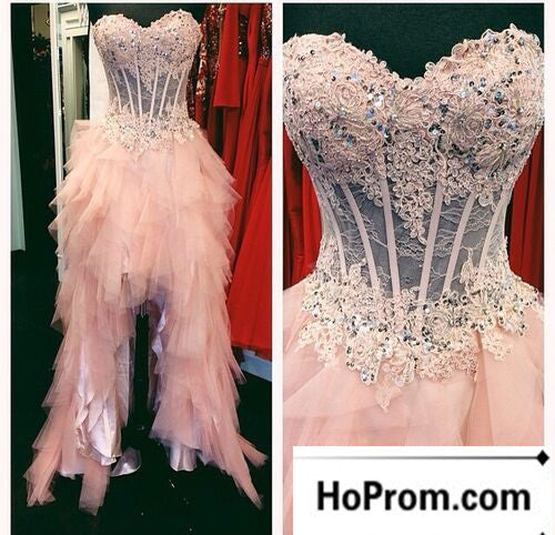 High Low Pink Beadng Prom Dress Evening Dresses