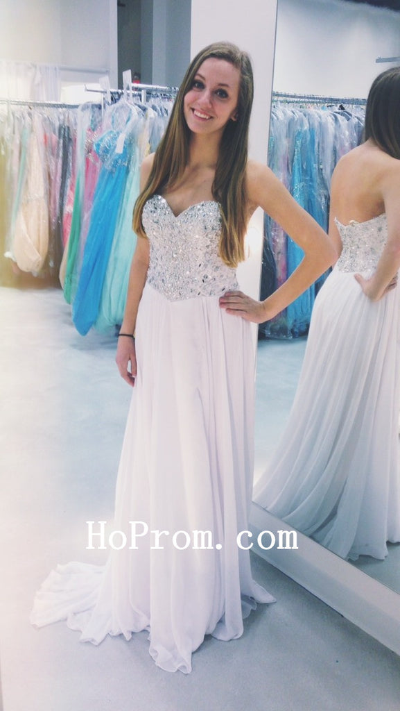 Cute White Prom Dresses,Strapless Prom Dress,Evening Dress
