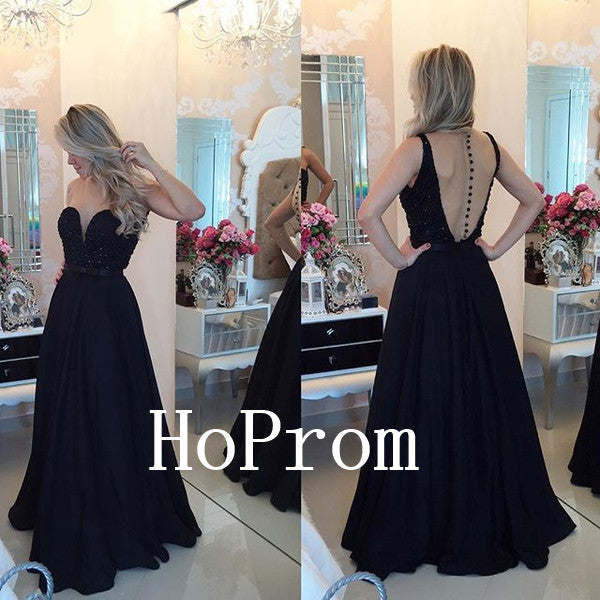Sleeveless Black Prom Dresses,Long Prom Dress,Evening Dress