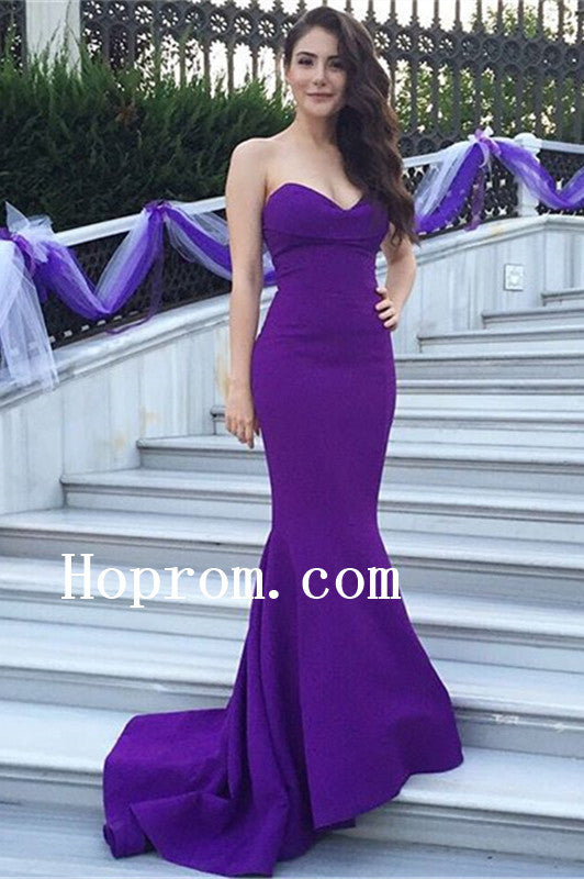 Purple Sweetheart Prom Dresses,Long Satin Prom Dress,Evening Dress