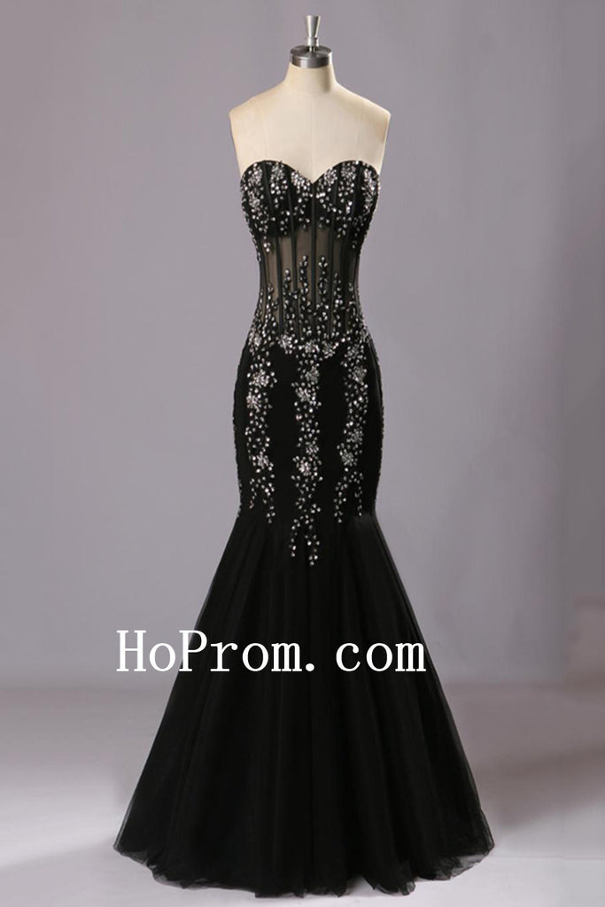 Black Prom Dresses,Sweetheart Prom Dress,Mermaid Evening Dress