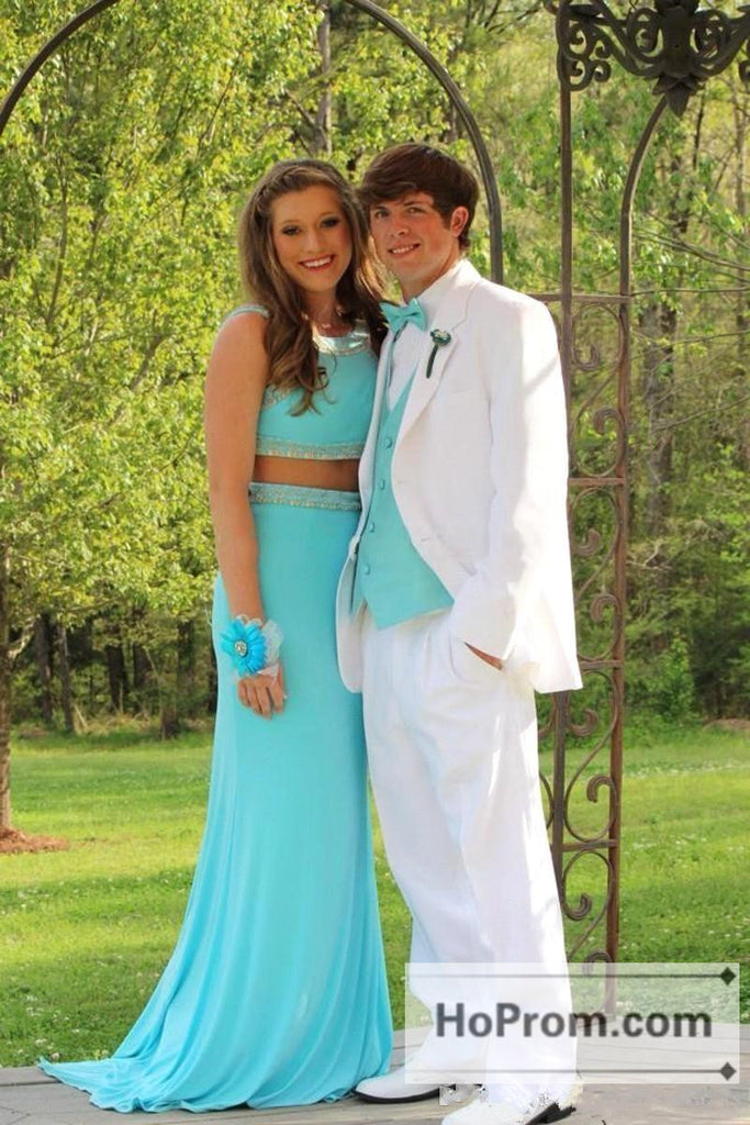 Two Piece Blue Mermaid Long Prom Dresses Evening Dress