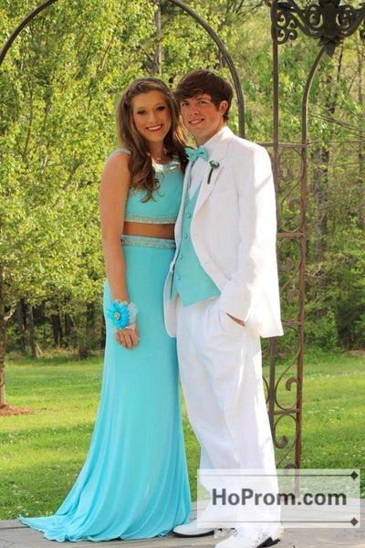 Two Piece Blue Mermaid Long Prom Dresses Evening Dress