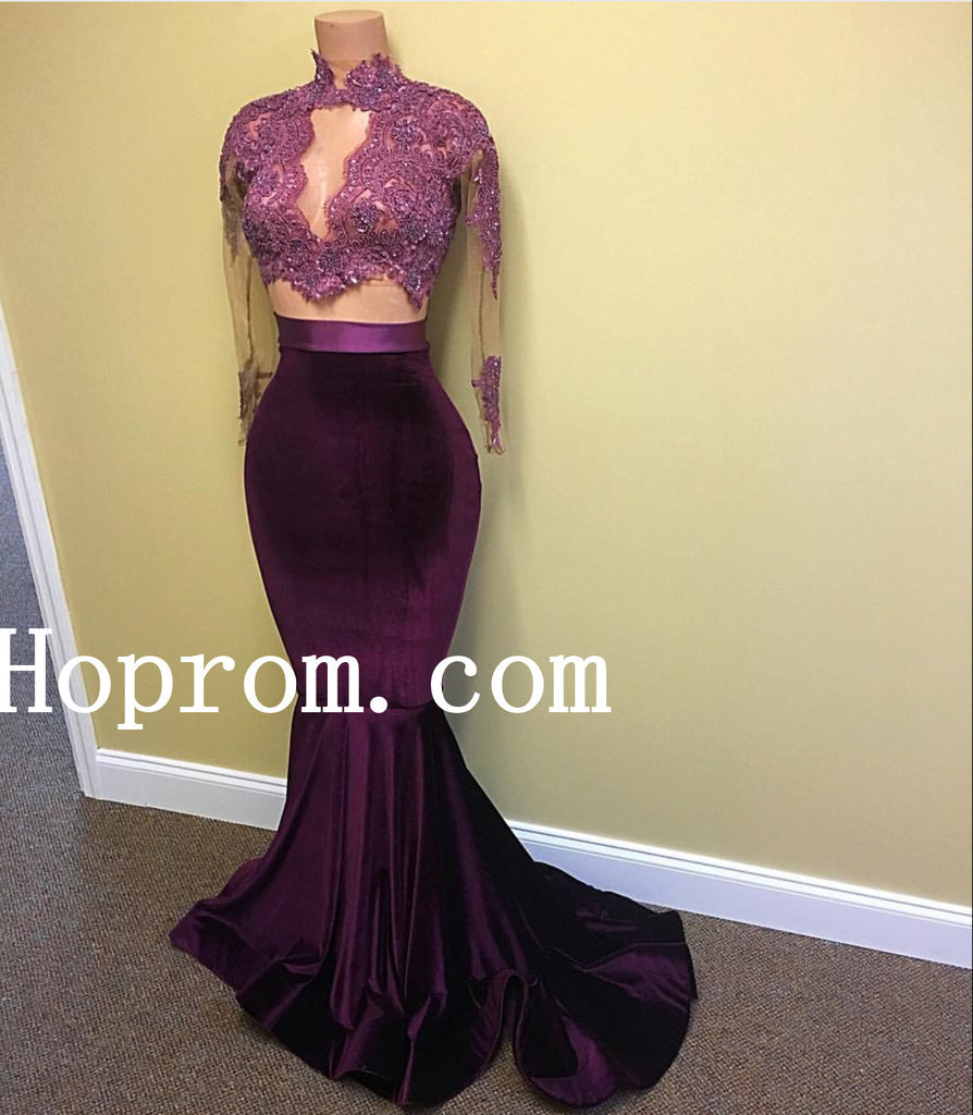 Long Sleeve Prom Dresses,High Neck Prom Dress,Evening Dress
