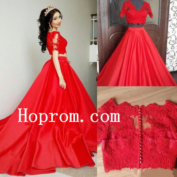 Short Sleeve Prom Dresses,Two Piece Prom Dress,Evening Dress