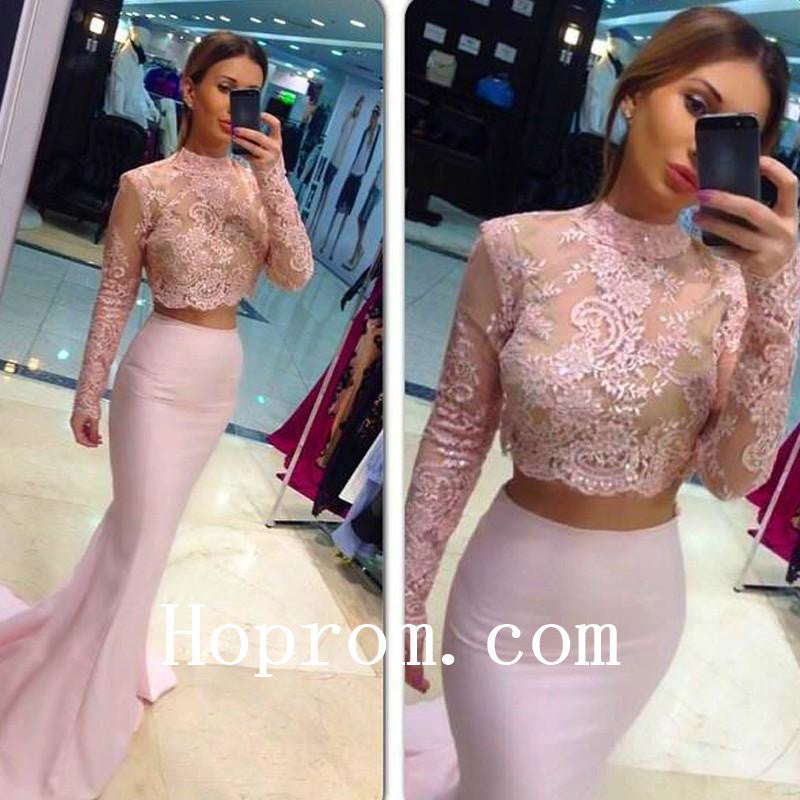 High Neck Prom Dresses,Pink Mermaid Prom Dress,Evening Dress