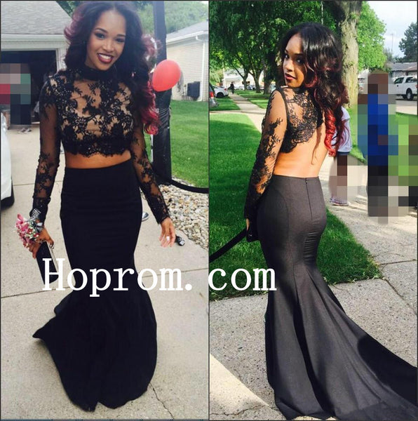 Black Lace Prom Dresses,High Neck Prom Dress,Evening Dress