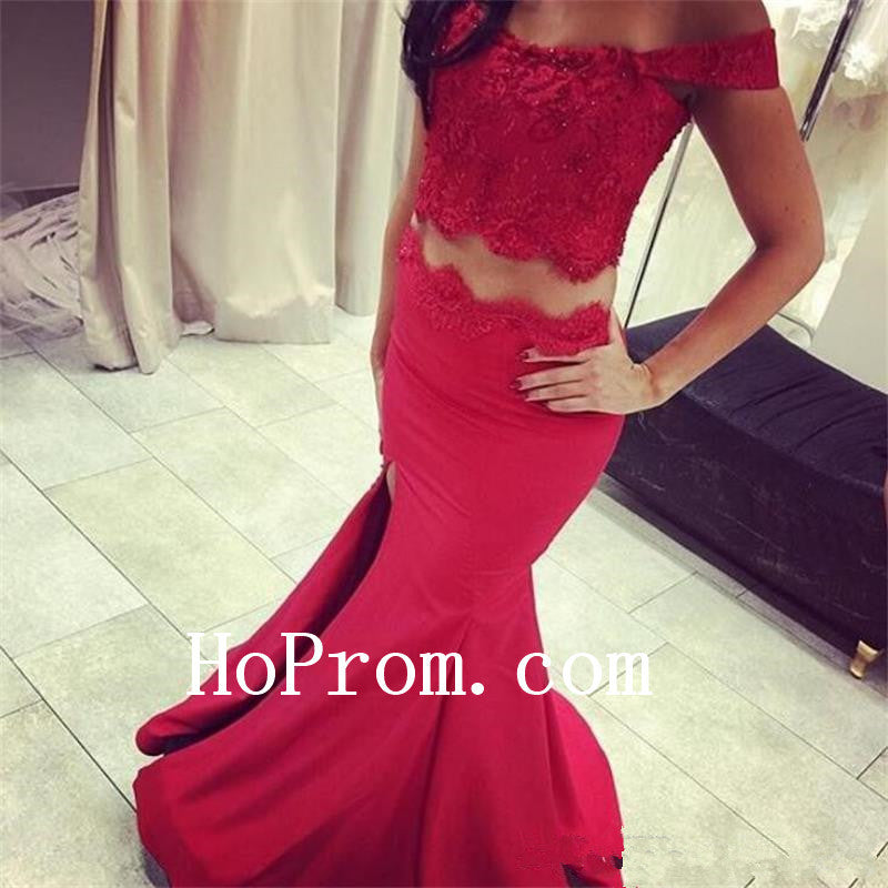 Long Mermaid Prom Dresses,Red Lace Prom Dress,Evening Dress
