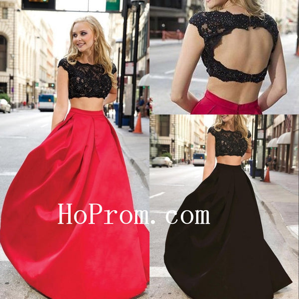 Backless Red Black Prom Dresses,Two Piece Prom Dress,Evening Dress