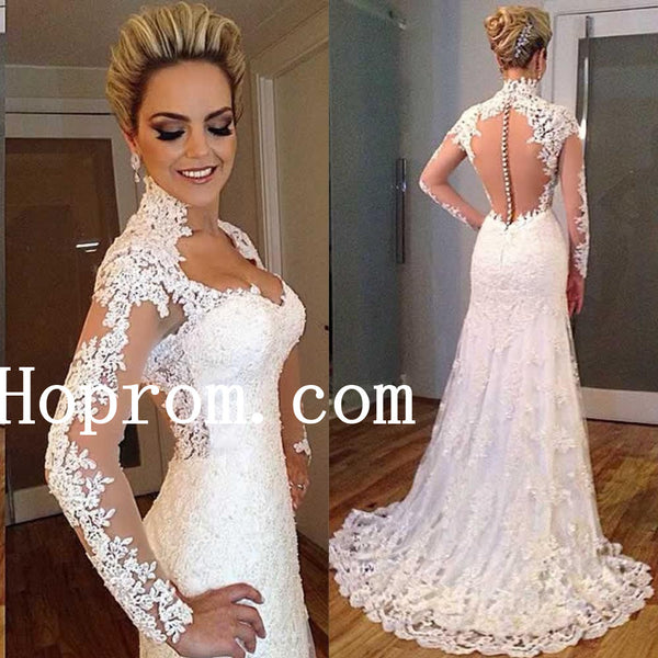 White Lace Prom Dresses,High Neck Prom Dress,Evening Dress