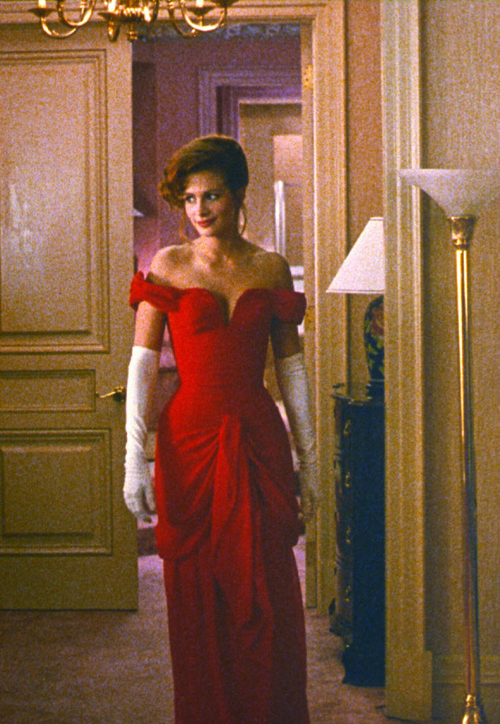 Vivian Ward by Julia Roberts Red Off The Shoulder Gown Prom Dress Vivian Pretty Woman Formal Dress with White Gloves