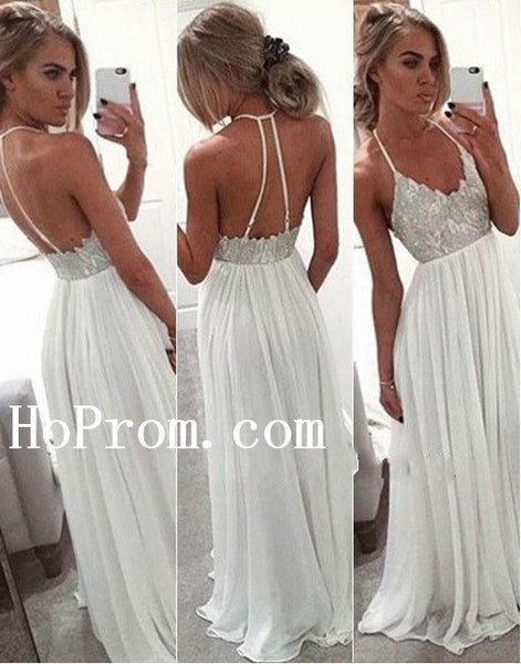 White Prom Dresses,Long Prom Dress,Chiffon Evening Dress