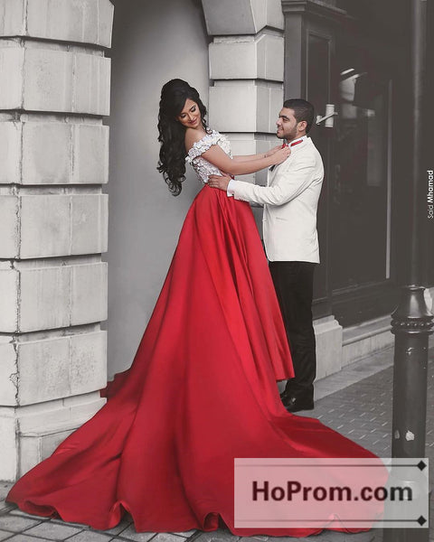Two Piece A-Line Off Shoulder Prom Dresses Evening Dress