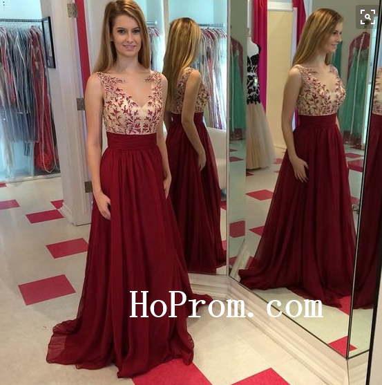 A-Line Prom Dresses,Applique Prom Dress,Red Evening Dress