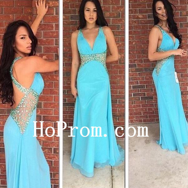 Straps Backless Prom Dresses,Blue Prom Dress,Evening Dress