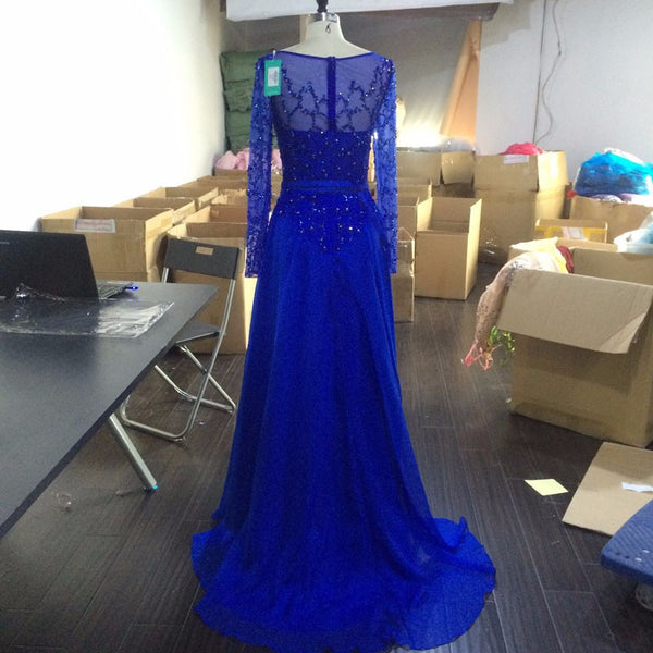 Beading Blue Prom Dresses,A-Line Prom Dress,Evening Dress