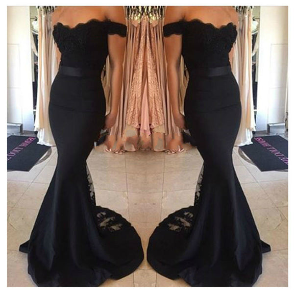 Black Prom Dresses,Mermaid Prom Dress,Off Shoulder Evening Dress