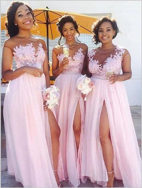 Chiffon Applique Floor-Length Bridesmaid Dresses With Split