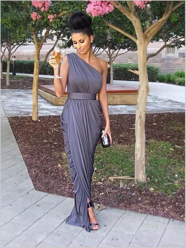 Sheath One Shoulder Floor-Length Bridesmaid Dresses Jersey – Hoprom