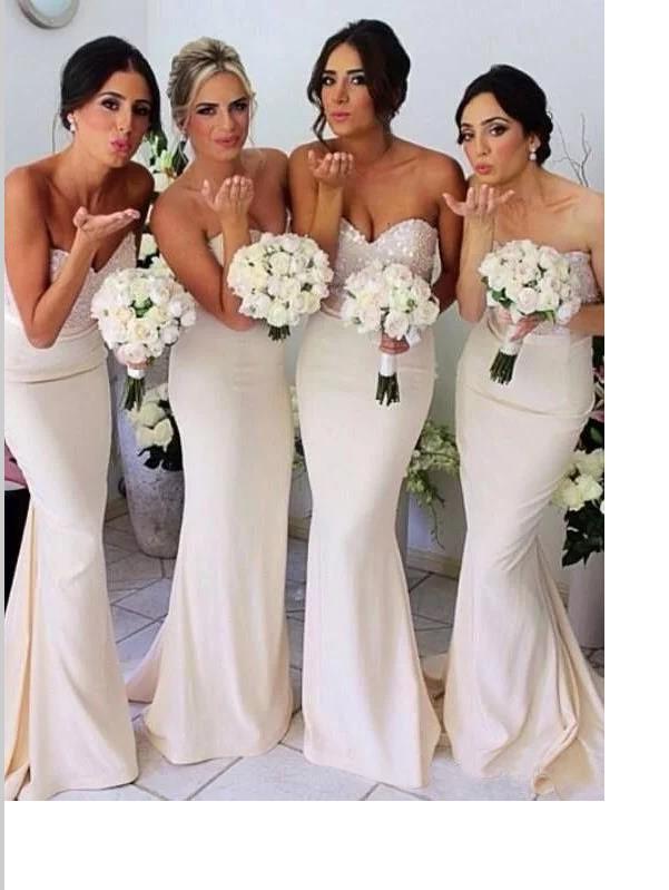 Strapsless Floor length Satin Bridesmaid Dress With Beading