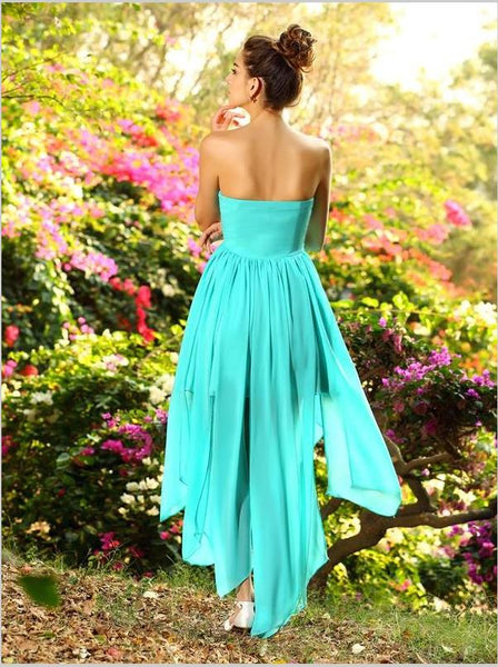 Princess Chiffon High Low Bridesmaid Dresses with beading