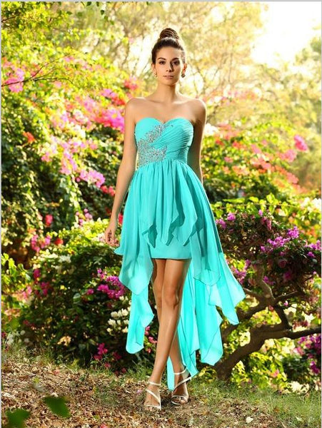Princess Chiffon High Low Bridesmaid Dresses with beading