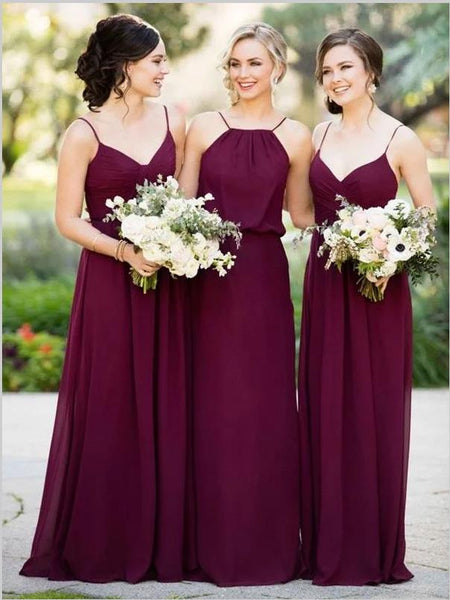 Chiffon spaghetti straps Bridesmaid Dresses Floor Length