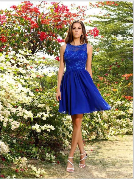 Chiffon Bateau Applique Short Pleated Bridesmaid Dresses