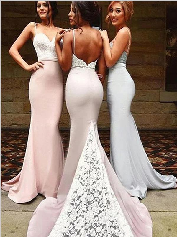 blue dress for baby girl Mermaid Lace Sweetheart Backless Bridesmaid Dresses Train Spandex – Hoprom