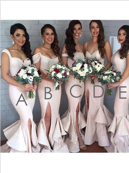 Mermaid Floor Length Sequins Bridesmaid Dresses with split
