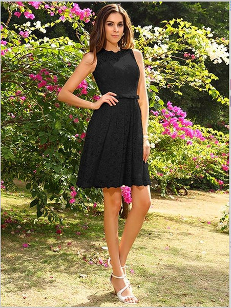 Princess Scoop Lace Sleeveless Short Bridesmaid Dresses