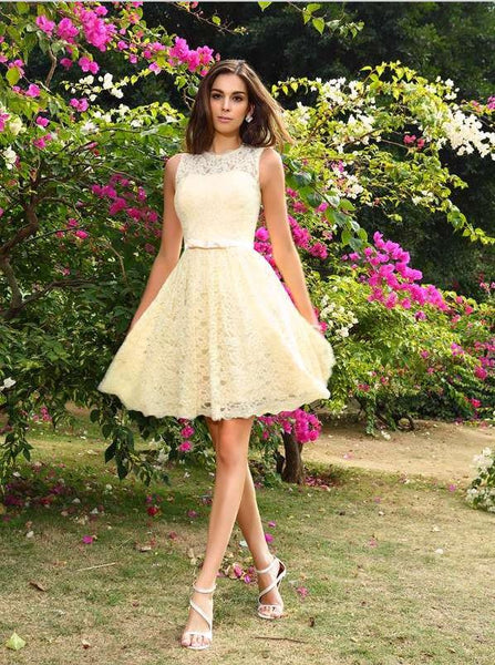 Princess Scoop Lace Sleeveless Short Bridesmaid Dresses