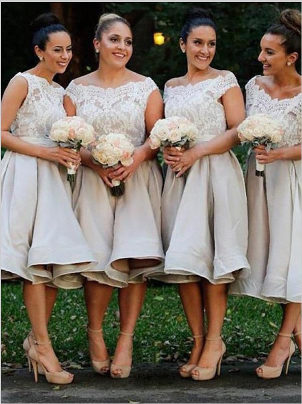 Elastic Woven Off Shoulder Bridesmaid Dresses,Sleeveless Satin Knee Length Bridesmaid Dresses