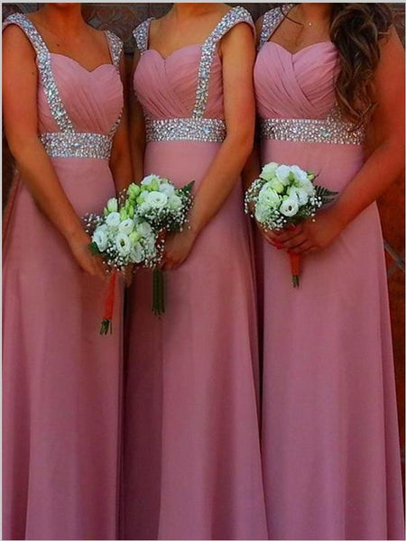 Sweetheart Chiffon Bridesmaid Dresses Floor Length With Beading