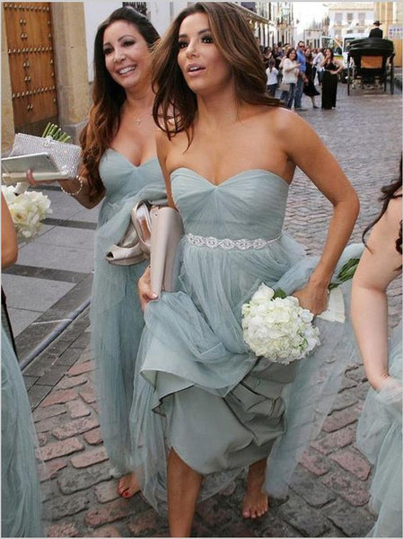 Princess Strapless Tulle Bridesmaid Dresses Floor Length With Beading