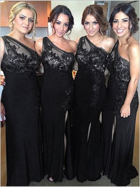 Sheath One Shoulder Bridesmaid Dresses,Sleeveless Chiffon Floor Length Bridesmaid Dresses