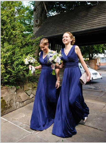 Princess Chiffon V-neck Pleats Bridesmaid Dresses Floor Length