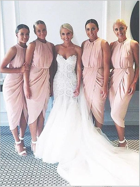 Chiffon Sheath Sleeveless Bridesmaid Dresses,Scoop Knee Length Bridesmaid Dresses