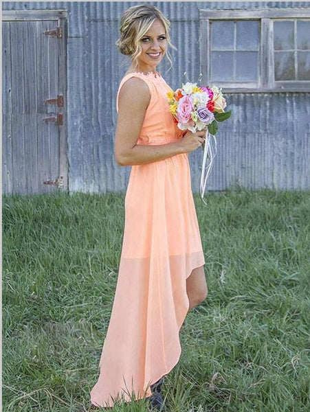 Asymmetrical Chiffon Sleeveless Bridesmaid Dresses High Low
