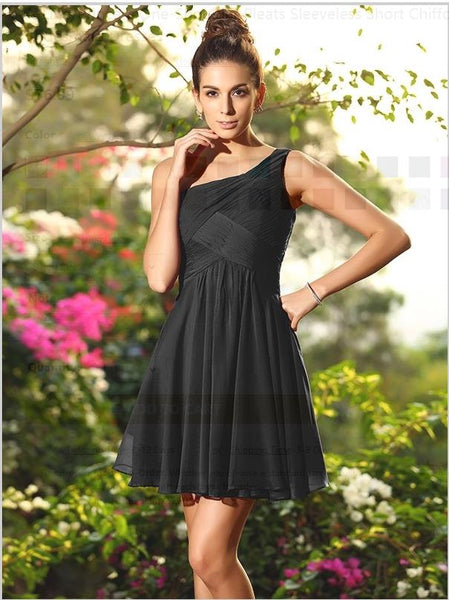 Chiffon One Shoulder Pleats Short Bridesmaid Dresses