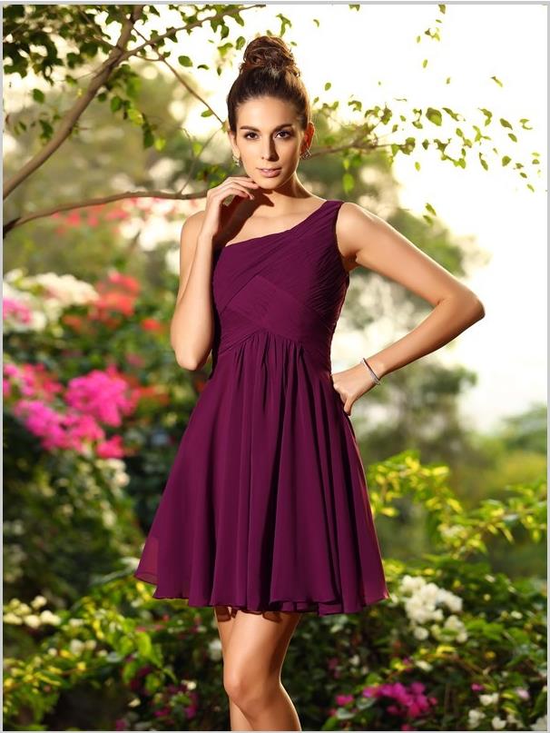 Chiffon One Shoulder Pleats Short Bridesmaid Dresses
