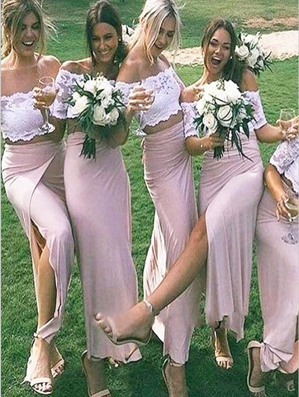 Sheath Jersey Off Shoulder Bridesmaid Dresses,Short Sleeves Bridesmaid Hoprom Sheath Jersey Off Shoulder Bridesmaid Dresses,Short Sleeves Bridesmaid Hoprom