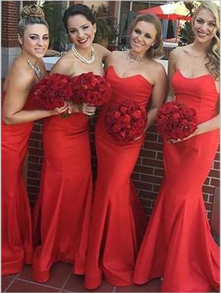 Mermaid Sweetheart Strapless Satin Bridesmaid Dresses Floor Length