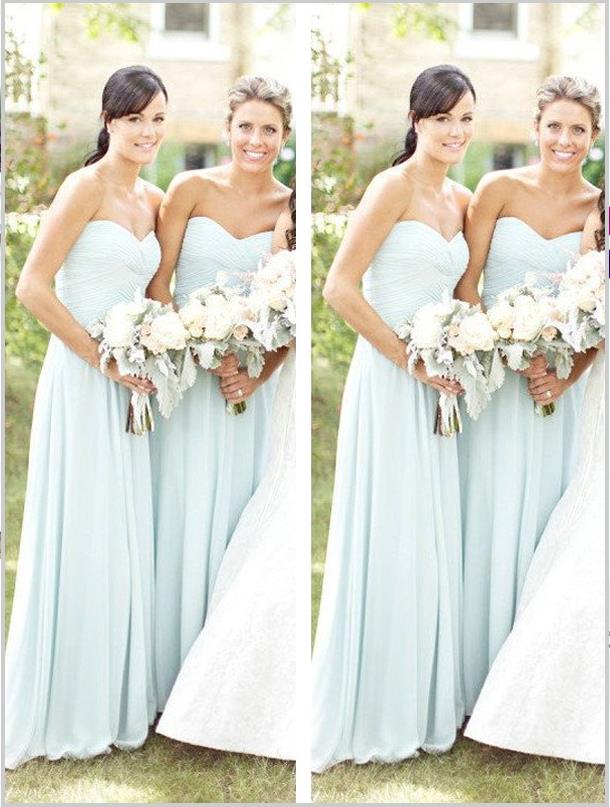 Princess Chiffon Strapless Sweetheart Bridesmaid Dresses Floor Length