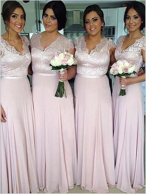 Princess Chiffon V-neck Bridesmaid Dresses,Short Sleeves Floor Length Bridesmaid Dresses