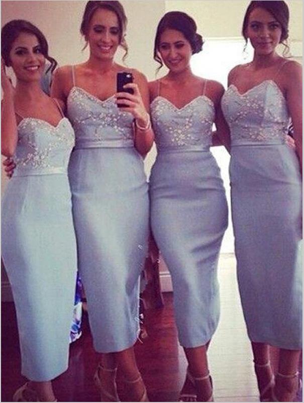 Sheath Spaghetti Straps Satin Bridesmaid Dresses,Knee Length Bridesmai Hoprom Sheath Spaghetti Straps Satin Bridesmaid Dresses,Knee Length Bridesmai Hoprom