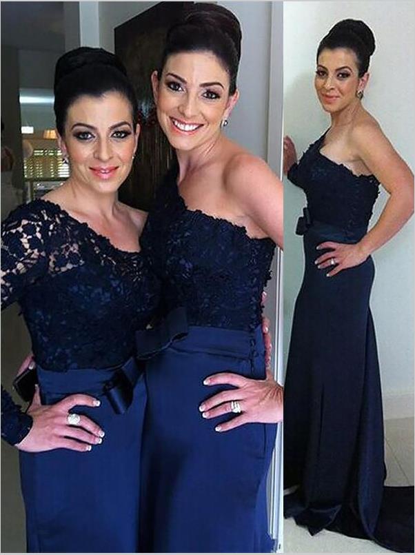Mermaid Satin One Shoulder Long Sleeves Bridesmaid Dresses Floor Length
