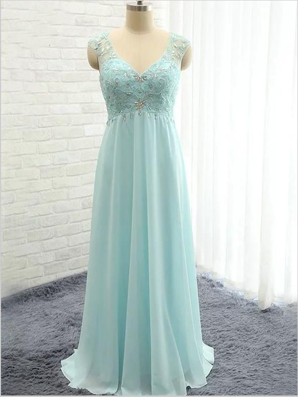 Chiffon Sleeveless V-neck Bridesmaid Dresses Floor Length with Beading